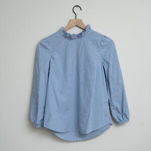 J. Crew Striped Blouse with Ruffle Neck